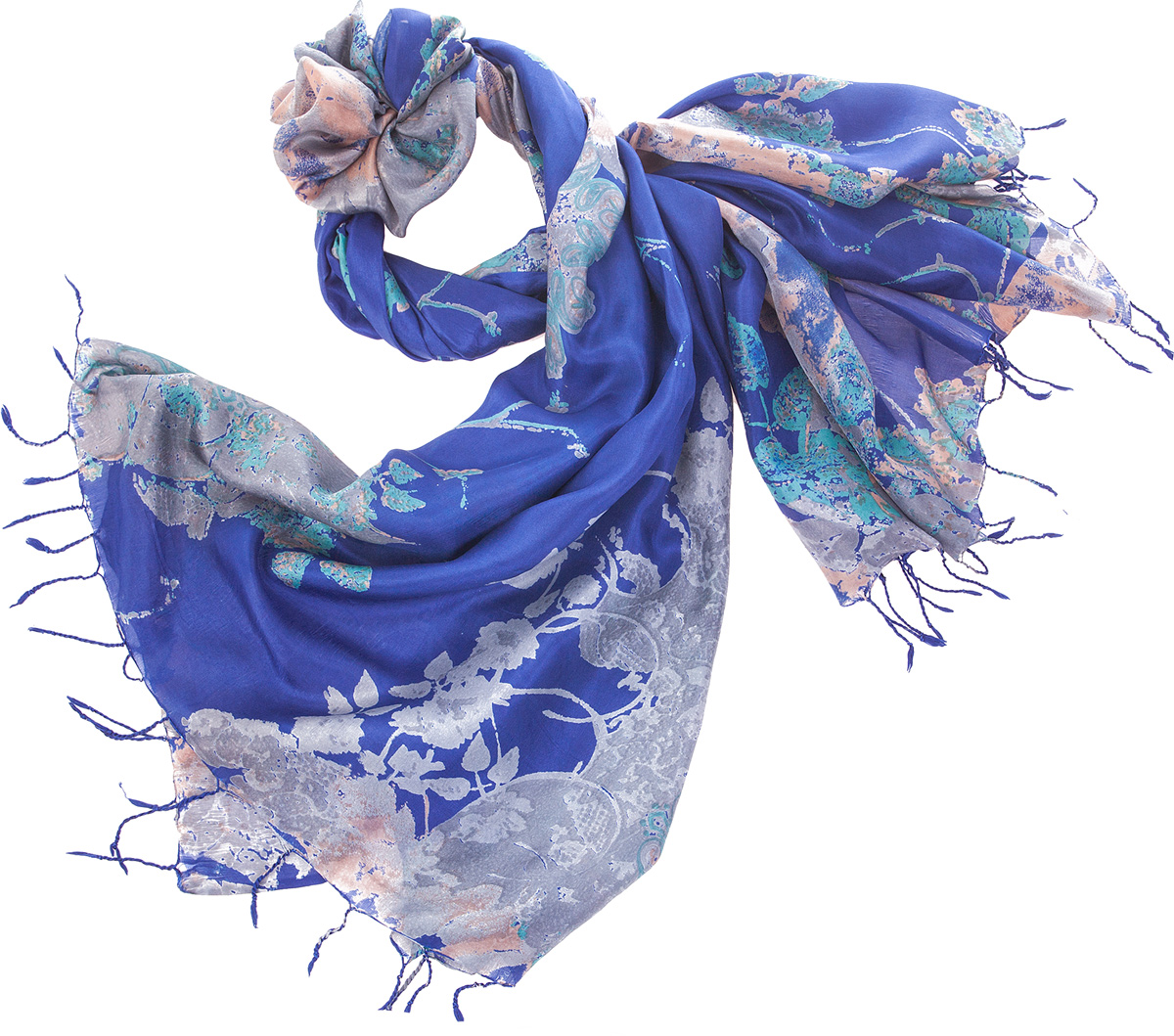 Палантин женский Michel Katana, цвет: синий, серый. S30-JEWEL.FLOWER/NAVY. Размер 110 x 180 см