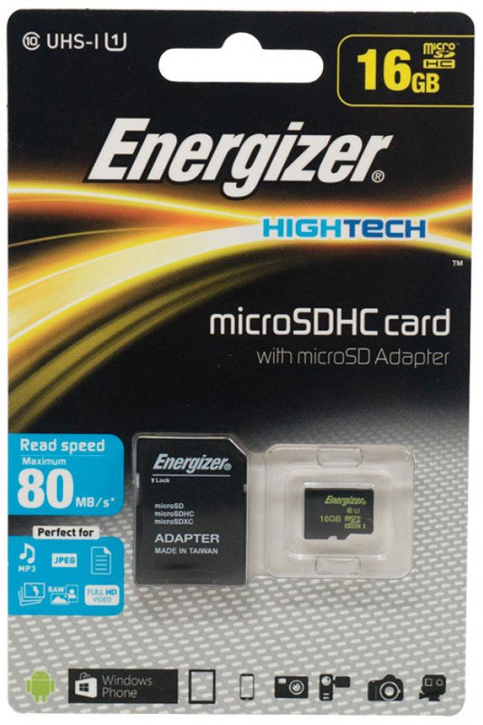 Energizer MicroSDHC Class10 UHS-I 16GB карта памяти с адаптером energizer microsdhc class10 uhs i 16gb карта памяти с адаптером
