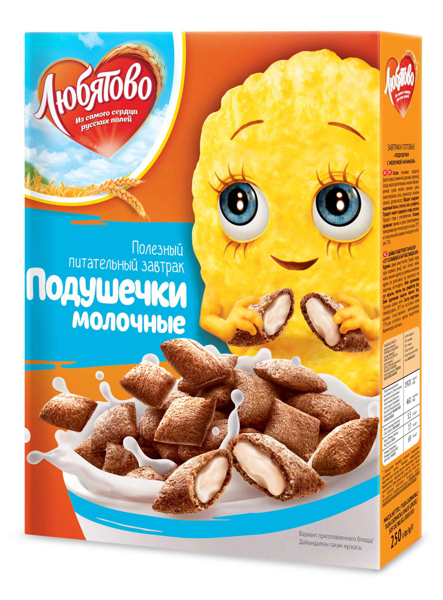 Любятово Готовый завтрак Подушечки с молочной начинкой, 250 г1609 Любятово Готовый завтрак Подушечки с молочной начинкой, 250 г1609Полезное лакомство в виде подушечек с клубнично-сливочной начинкой.