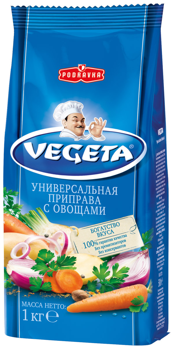Vegeta универсальная приправа с овощами, 1 кг3110072 Vegeta универсальная приправа с овощами, 1 кг3110072Надежный спутник ваших кулинарных приключений уже более 50 лет, приправа Vegeta продолжает оставаться одним из самых известных хорватских продуктов, без которого практически невозможно представить себе приготовление пищи.Область применения этой комбинации сушеных овощей и специй не ограничена: это и овощи, и мясо, и гарниры, и все, что угодно на гриле, и минималистские блюда, и блюда из сложных деликатесов - одной чайной ложки приправы Vegeta всегда достаточно, чтобы почувствовать тонкую разницу. Поэтому, готовя еду, дайте свободу своей фантазии и наслаждайтесь - еще много новых комбинаций приправы Vegeta ждет встречи с вами!Уважаемые клиенты! Обращаем ваше внимание, что полный перечень состава продукта представлен на дополнительном изображении.