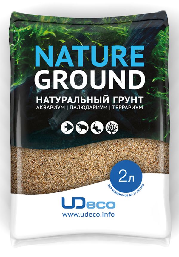 Грунт для аквариума UDeco Янтарный песок, натуральный, 0,4-0,8 мм, 2 лUDC410222 Грунт для аквариума UDeco Янтарный песок, натуральный, 0,4-0,8 мм, 2 лUDC410222Натуральный грунт UDeco Янтарный песок предназначен специально для оформления аквариумов, палюдариумов и террариумов.Грунт UDeco порадует начинающих любителей природы и самых придирчивых дизайнеров, стремящихся к созданию нового, оригинального. Такая декорация придутся по вкусу и обитателям аквариумов и террариумов, которые ещё больше приблизятся к природной среде обитания.Предназначен для аквариумов от 20 литров. Фракция: 0,4-0,8 мм.Объем: 2 л.
