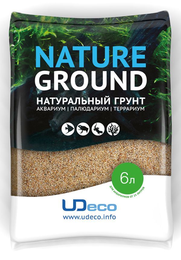 Грунт для аквариума UDeco Янтарный песок, натуральный, 0,4-0,8 мм, 6 лUDC410226 Грунт для аквариума UDeco Янтарный песок, натуральный, 0,4-0,8 мм, 6 лUDC410226Натуральный грунт UDeco Янтарный песок предназначен специально для оформления аквариумов, палюдариумов и террариумов. Изделие готово к применению.Грунт UDeco порадует начинающих любителей природы и самых придирчивых дизайнеров, стремящихся к созданию нового, оригинального. Такая декорация придутся по вкусу и обитателям аквариумов и террариумов, которые ещё больше приблизятся к природной среде обитания.Необходимое количество грунта рассчитывается по формуле:длина аквариума х ширина аквариума х толщина слоя грунта. Предназначен для аквариумов от 25 литров. Фракция: 0,4-0,8 мм.Объем: 6 л.