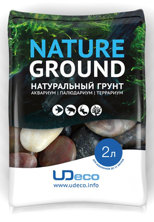 Грунт для аквариума UDeco Разноцветная галька, натуральный, 30-50 мм, 2 лUDC430842 Грунт для аквариума UDeco Разноцветная галька, натуральный, 30-50 мм, 2 лUDC430842Натуральный грунт UDeco Разноцветная галька предназначен специально для оформления аквариумов, палюдариумов и террариумов. Изделие готово к применению.Грунт UDeco порадует начинающих любителей природы и самых придирчивых дизайнеров, стремящихся к созданию нового, оригинального. Такая декорация придутся по вкусу и обитателям аквариумов и террариумов, которые ещё больше приблизятся к природной среде обитания.Необходимое количество грунта рассчитывается по формуле:длина аквариума х ширина аквариума х толщина слоя грунта. Предназначен для аквариумов от 25 литров. Фракция: 30-50 мм.Объем: 2 л.