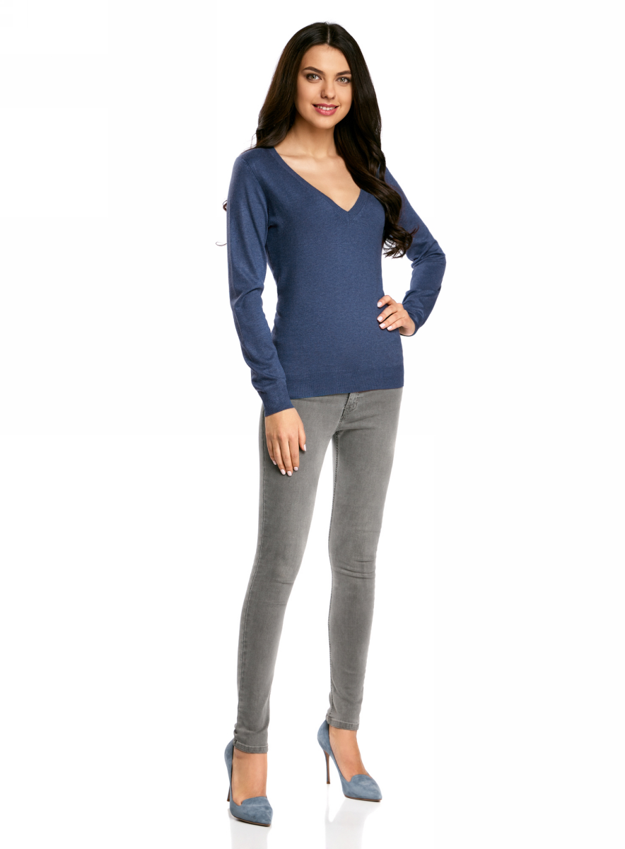 Джемпер женский oodji Collection, цвет: синий меланж. 73812290-8B/45904/7500M. Размер XXL (52)73812290-8B/45904/7500M Джемпер женский oodji Collection, цвет: синий меланж. 73812290-8B/45904/7500M. Размер XXL (52)73812290-8B/45904/7500MДжемпер oodji с длинными рукавами изготовлен из качественного смесового материала. Модель выполнена с глубоким V-образным вырезом. Низ изделия и рукава оформлены эластичными резинками.