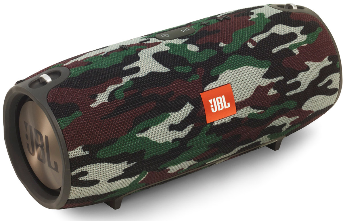 JBL Xtreme, Camouflage портативная колонкаJBLXTREMESQUADEU JBL Xtreme, Camouflage портативная колонкаJBLXTREMESQUADEUJBL Xtreme – это полнофункциональный портативный Bluetooth-динамик, который легко воспроизводит потрясающе мощный стереозвук через четыре активных преобразователя и два видимых излучателя низких частот JBL.Динамик оснащен емким перезаряжаемым литий-ионным аккумулятором на 10000 мАч, обеспечивающим до 15 часов автономной работы, и двойным USB-выходом для зарядки, поэтому ваша музыка будет звучать, а устройства – работать так долго, сколько вам нужно. JBL Xtreme подарит вам нужные эмоции там, где требуется – как в помещении, так и на улице, на вечеринке у бассейна или на шашлыке на лужайке, – а симпатичная тканевая обивка эффективно защитит динамик от брызг. Кроме того, продукт оснащен спикерфоном с функциями шумоподавления и эхокомпенсации для четкой конференц-связи. Функция JBL Connect позволяет объединять в беспроводную сеть несколько колонок, поддерживающих эту функцию, и таким образом усиливать акустические ощущения от прослушивания.