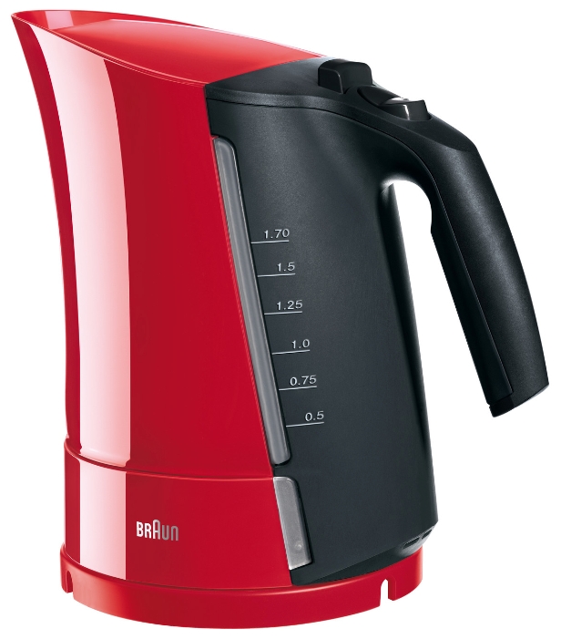 Braun WK 300, Red, электрочайникWK 300 (2011) красный Braun WK 300, Red, электрочайникWK 300 (2011) красныйBraun WK 300 Aqua Express - это современный электрочайник чешского производства. Он отличается высокой мощностью, позволяющей быстро вскипятить необходимое количество воды. Корпус модели изготовлен из высокопрочного и экологически чистого пластика, для удобства эксплуатации снабжен шкалой уровня воды с двух сторон. Подставка с центральным контактом обеспечивает беспрепятственное вращение чайника на 360 градусов вокруг своей оси. Электрочайник Braun WK 300 Aqua Express надежно защищен от проливания кипятка системой блокировки крышки, кроме того, он автоматически отключается при закипании, открывании крышки или малом количестве воды. Это удобная и функциональная модель, способная удовлетворить все повседневные потребности.Чайник Braun Aqua Express сочетает в себе уникальный дизайн и быстроту работы - для совершенного результата. Беспроводной чайник вскипятит воду для чая, растворимого кофе и других нужд гораздо быстрее, чем любой другой бытовой прибор: 250 мл воды в нем закипают менее чем за минуту! Никогда еще кипячение воды не было таким быстрым, легким и безопасным, и никогда еще обычный чайник не был таким стильным!