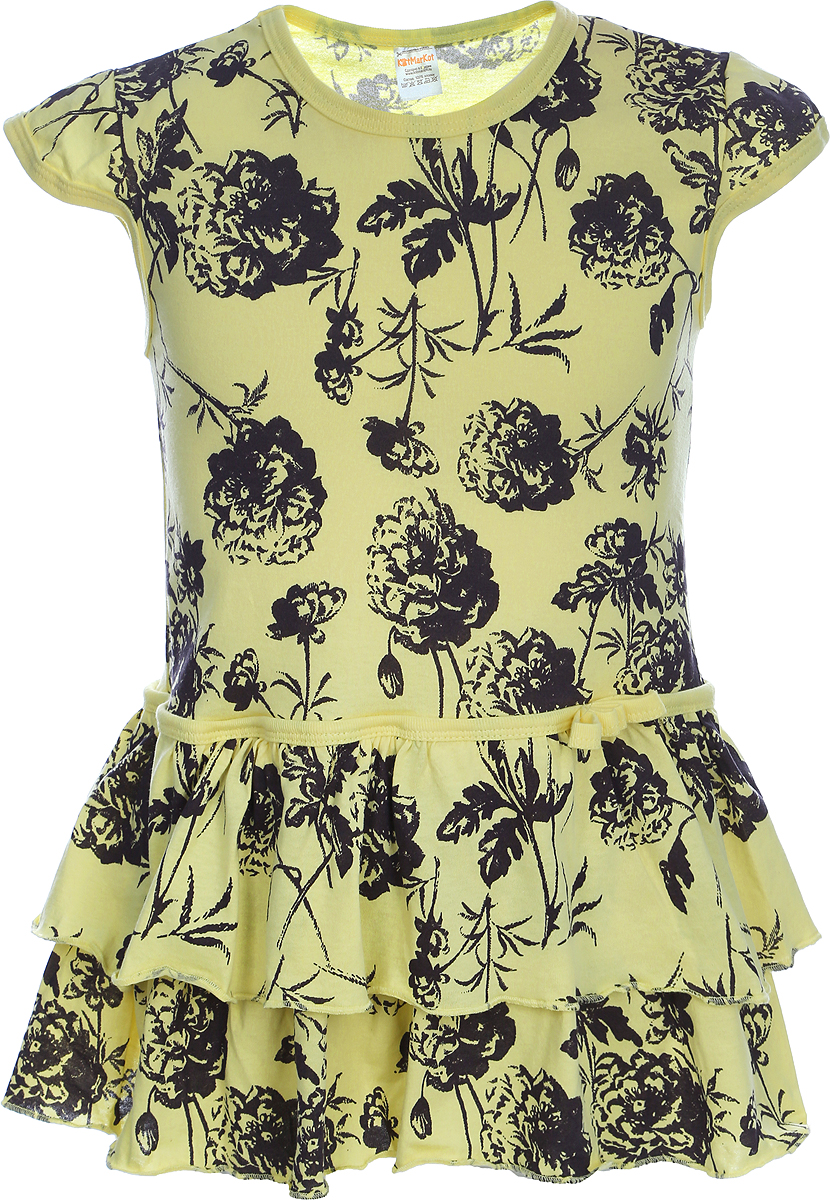 Платье для девочки КотМарКот, цвет: желтый, черный. 21508. Размер 110