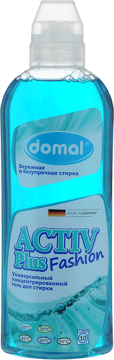 Гель для стирки Domal Activ Plus Fashion, универсальный, концентрированный, 375 мл37521 Гель для стирки Domal Activ Plus Fashion, универсальный, концентрированный, 375 мл37521Концентрированный гель Domal Activ Plus Fashion идеально подходит для стирки изделий из любых тканей: хлопка, синтетических и смесовых тканей любых цветов. Не рекомендуется использовать для стирки изделий из шерсти и шелка. Благодаря активной формуле с эффектом интенсивного пятноудаления, гель безупречно растворяет всевозможные, даже глубоко въевшиеся и застарелые загрязнения, а также бережно заботится о цвете и волокнах тканей, не повреждая их структуру. Регулярное использование геля сохранит форму и первоначальный внешний вид ваших изделий. Гель предназначен для всех типов стиральных машин и ручной стирки при температуре от 20 до 95°С. Содержит добавки, препятствующие образованию накипи. Экономичен: 1 флакона средства достаточно для стирки 25 кг сухого белья. Товар сертифицирован.