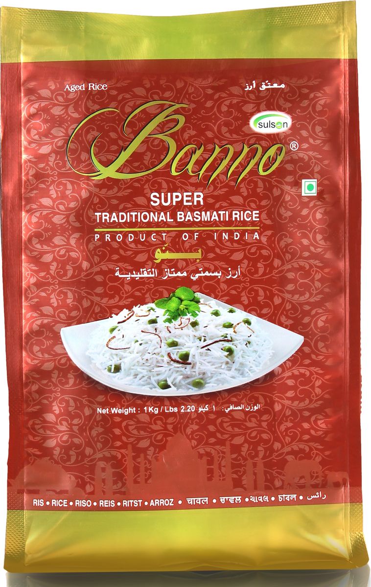 Banno Super Traditional басмати рис, 1 кгBSUT1 Banno Super Traditional басмати рис, 1 кгBSUT1Супер традиционный рис басмати со своеобразной пушистостью, выдержка риса 1 год, длина риса в приготовленном виде 15,42 мм.