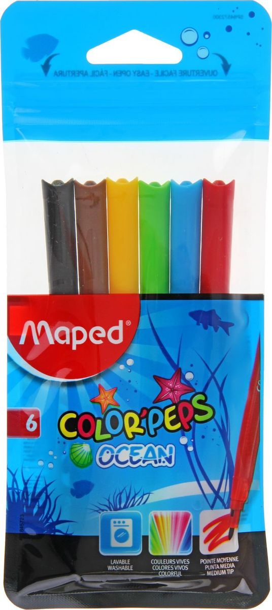 Maped Набор фломастеров ColorPeps Ocean смываемые 6 цветов1418747 Maped Набор фломастеров ColorPeps Ocean смываемые 6 цветов1418747Фломастеры Maped ColorPeps Ocean непременно понравится вашему юному художнику. Фломастеры легко смываются с рук и отстирываются. Пластиковый корпус и вентилируемый колпачок предохраняют чернила от преждевременного высыхания, что гарантирует длительный срок службы. Фломастеры подходят как для рисования, так и для письма.