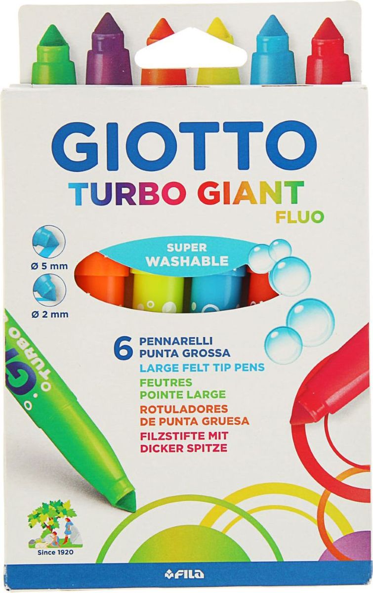Giotto Набор фломастеров Turbo Giant Fluo утолщенные флуорисцентные 6 шт