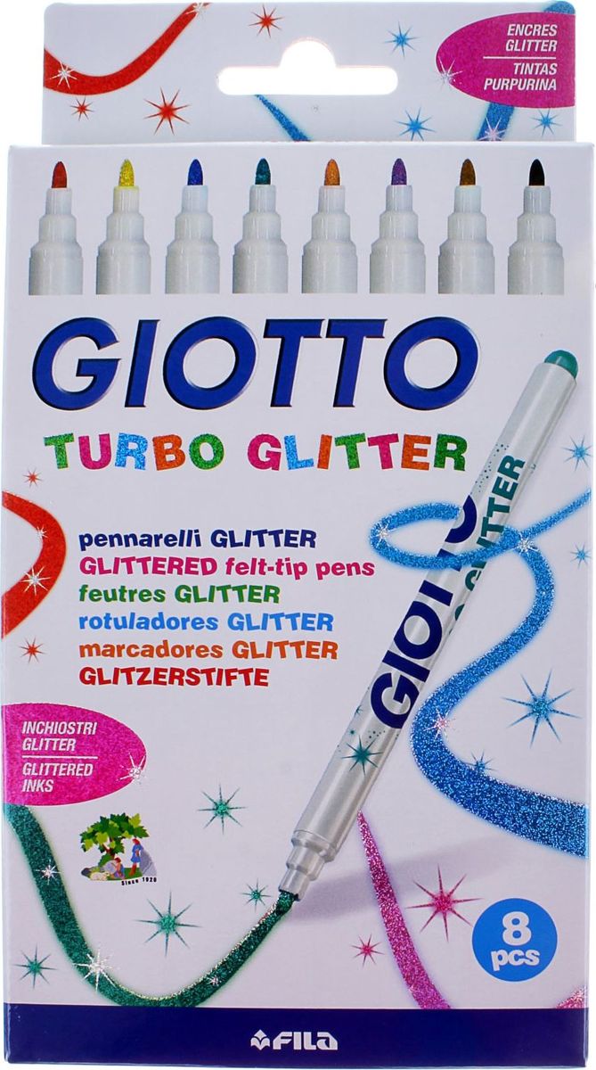 Giotto Набор фломастеров Turbo Glitter с блестками 8 цветов505618 Giotto Набор фломастеров Turbo Glitter с блестками 8 цветов505618AST 8 TURBO GLITTER 8 цв. Фломастеры со специальными блестящими чернилами (содержат глиттер). Наконечник из фетра. Чернила на водной основе. Легко отстирываются, смываются с рук. Открытый фломастер может храниться больше месяца. Яркие насыщенные цвета.
