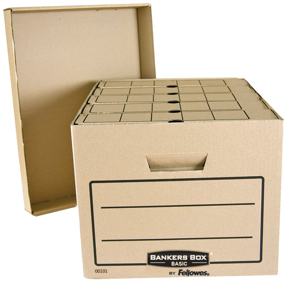 Fellowes Bankers Box Basic архивный короб 335 x 445 x 270 ммFS-00101 Fellowes Bankers Box Basic архивный короб 335 x 445 x 270 ммFS-00101Архивный короб Bankers Box Basics FS-00101 обеспечивает компактное хранение и эргономичную организацию рабочего пространства. Отличается высокой прочностью и амортизационными качествами. Удобная сборка. Усиленные ручки для переноски. Поля для надписей с двух сторон короба. УВАЖАЕМЫЕ КЛИЕНТЫ!Обращаем ваше внимание, что изображенные на фотографии папки внутри короба не входят в комплектацию, а служат лишь для демонстрации способа применения/эксплуатации данного изделия.