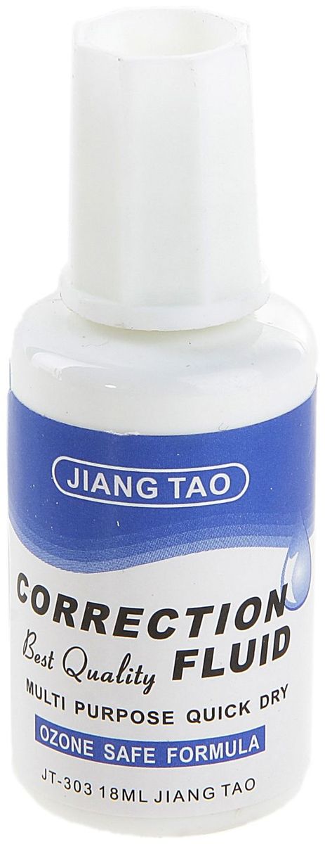 Jiang Tao Корректирующая жидкость 18 мл167071 Jiang Tao Корректирующая жидкость 18 мл167071Корректирующая жидкость Jiang Tao поможет вам исправить ошибки в текстах. Быстро засыхает и позволяет наносить новые надписи почти сразу. Надежный колпачок предотвращает засыхание.Корректор прекрасно подходит как для использования детьми в школе, так и для домашних или рабочих целей.