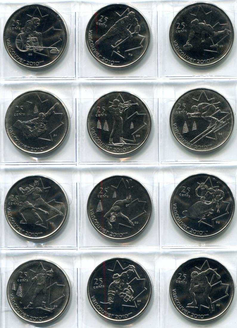 Набор из 12 монет номиналом 25 центов 