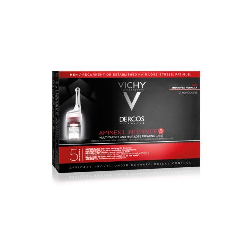 VICHY Aminexil Intensive 5 21 АМПУЛА муж: средство против выпадения волосM9120000 VICHY Aminexil Intensive 5 21 АМПУЛА муж: средство против выпадения волосM9120000Выпадение волос может быть связано с самыми разнообразными факторами: стрессом, экологией, диетой, сезонным ослаблением организма. Эксперты Лабораторий VICHY предложили воздействовать не только на корень волоса, но и на кожу головы, которая может ослабляться под влиянием негативных внешних и внутренних факторов. Аминексил Intensive 5 - первое комплексное средство, которое действует на всех уровнях: на корни волос, кожу головы и волокно волоса, помогая эффективно бороться с выпадением волос.Эффективность:91% меньше выпадение волос после душа.89% меньше выпадение волос в течение дня.
