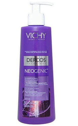 VICHY Neogenic Шампунь для повышения густоты волос 400млM0349002 VICHY Neogenic Шампунь для повышения густоты волос 400млM0349002Neogenic Шампунь для повышения густоты волос обогащен стайлинговыми компонентами, используемыми в средствах для укладки волос. Укрепляет волосы, делая их более густыми и плотными, обеспечивает мгновенный и продолжительный объем. Уплотняет даже самые тонкие волосы и не утяжеляет прическу. Шампунь легко смывается, оставляя волосы мягкими, блестящими и легко поддающимися укладке.Воздействует на 5 свойств волос для повышения их густоты:1. Объем2. Густота3. Форма4. Сила5. Устойчивость