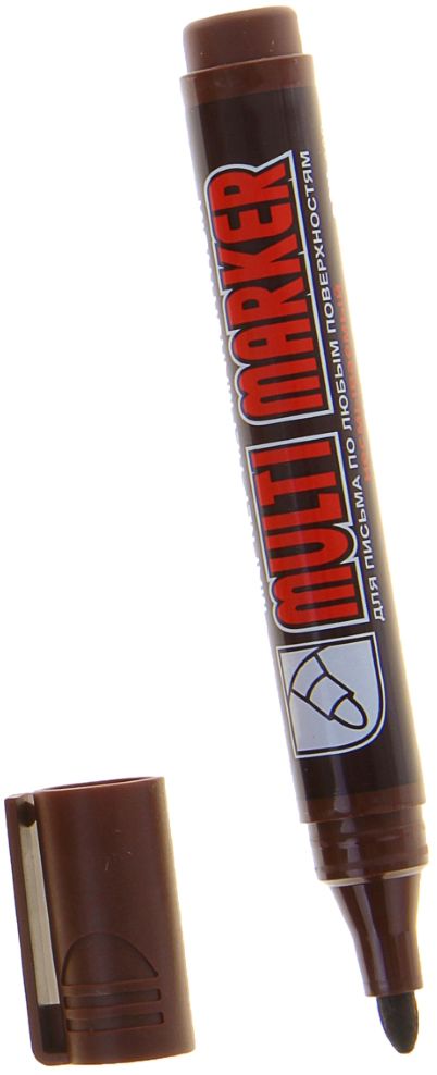 Crown Маркер перманентный Multi Marker цвет коричневый1088326 Crown Маркер перманентный Multi Marker цвет коричневый1088326Перманентный маркер Crown Multi Marker с пулевидной формой наконечника подходит для письма на любых поверхностях.Чернила на спиртовой основе.Плотный колпачок с клипом надежно предотвращает высыхание.Цвет колпачка соответствует цвету чернил.