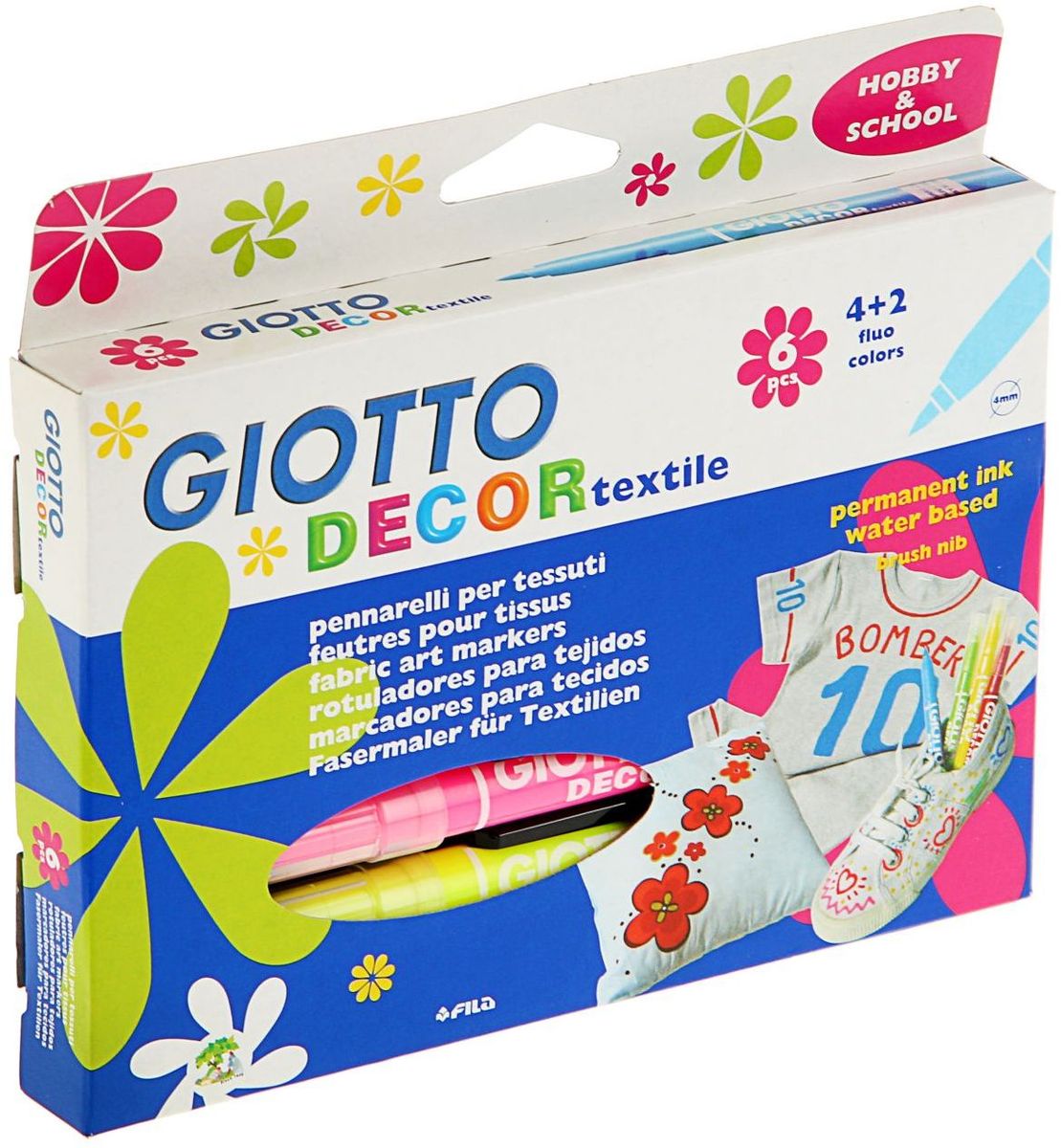 Giotto Набор маркеров для ткани Decor Textile 6 цветов