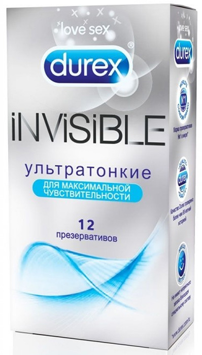 Durex Invisible Презервативы ультратонкие № 1217800 Durex Invisible Презервативы ультратонкие № 1217800• Номинальная ширина 52 мм• Прозрачные презервативы со смазкой, особая форма с накопителем• Специальная анатомическая форма «Easy-on»• Дерматологически протестированы• 100% проверены электроникойТонкие, почти не ощутимые с дополнительной обильной смазкой, с накопителем. Специальная анатомическая форма презерватива облегчает надевание и создаёт более комфортные ощущения. Силиконовая смазка снижает трение и делает половой акт более естественным. Если Вы любите надежность, Вам стоит попробовать эти презервативы! Прекрасно подойдет для тех, кто хочет отбросить все детали и сосредоточиться только на партнере. Прозрачные из натурального латекса с гелем-смазкой. Храните в прохладном сухом месте, вдали от воздействия прямых солнечных лучей.Пожалуйста, внимательно прочтите памятку внутри упаковки, особенно если вы собираетесь использовать презервативы для орального или анального секса. Использование гелей-смазок Durex Play с презервативами может увеличить наслаждение от секса. Все гели-смазки Durex Play безопасны для использования с презервативами - в отличие от смазок на масяной основе, которые могут повредить презерватив. Дерматологически тестированы. Презервативы предназначены только для одноразового применения. Если вы почувствуете дискомфорт или раздражение во время использования презерватива, прекратите использование. Если симптомы будут продолжаться, пожалуйста, обратитесь к врачу.1. Любой из партнеров может надеть презерватив на возбужденный пенис во время предварительных ласк. Позаботьтесь о том, чтобы сделать это до начала полового актиа. Это помогает предотвратить беременность и возможность заражения инфекциями, передаваемыми половым путем. ВНИМАНИЕ: проверьте срок годности на упаковке презерватива, прежде чем использовать его . Надорвите упаковку со стороны зубчатой кромки и обращайтесь с презервативами осторожно, так как его можно повредить ногтями и острыми предметами, например, ювелирными изделиями или украшениями при пирсинге.2. Проверьте, чтобы презерватив был свернут наружу. Если он свернут наружу, то презерватив вывернут наизнанку. Сдавите сосок на конце презерватива, чтобы внутри не осталось воздуха.3. Все еще сдавливая сосок, поместите презерватив на кончик пениса и разверните его вниз рукой. если он начнет сворачиваться во время секса, немедленно разверните его снова. Если презерватива спадет, прекратите половой акт и наденьте новый презерватив.4. Вскоре после эякуляции и пока пенис еще возбужден, презерватив необходимо плотно придержать у основания пениса, прежде чем снять его. Затем просто снимите презерватив, заверните в бумажную салфетку и выбросьте в мусорный ящик. Пожалуйста, не спускайте его в унитаз.