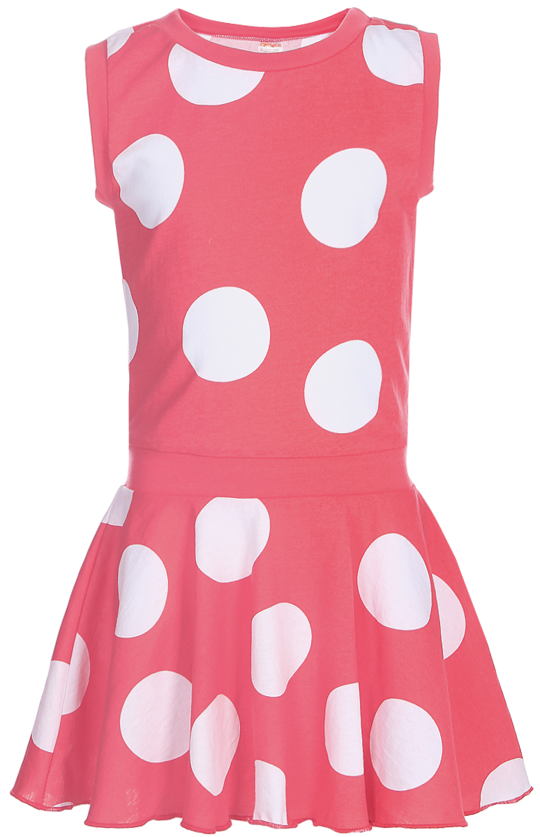 Платье для девочек КотМарКот, цвет: коралловый, белый. 21615. Размер 98