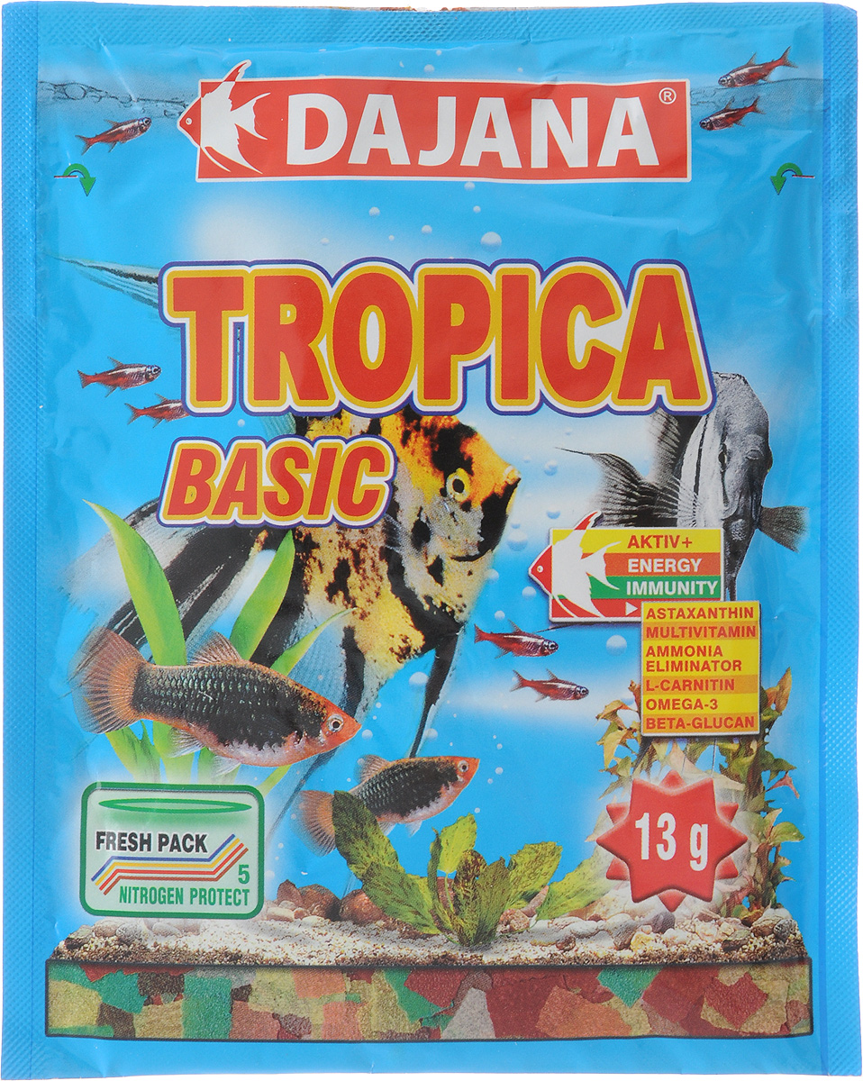 Корм для рыб Dajana Tropica Flakes, 13 гDP000S Корм для рыб Dajana Tropica Flakes, 13 гDP000SКорм для рыб Dajana Tropica Flakes - это основной корм для всех видов декоративных рыб. Состоит из 7 видов специальных хлопьев. Новая формула содержит сбалансированное количество специально подобранного природного сырья, содержащего питательные вещества, натуральные витамины и минералы, отвечающие за здоровье, яркий окрас и активный рост рыбок. Корм не мутит воду в аквариуме. Способ применения: Кормите рыбок несколько раз в день так, чтобы они съедали корм в течение нескольких минут. Товар сертифицирован.