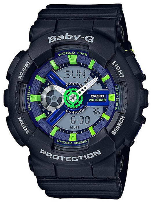 Наручные часы женские Casio Baby-G, цвет: черный, зеленый. BA-110PP-1A