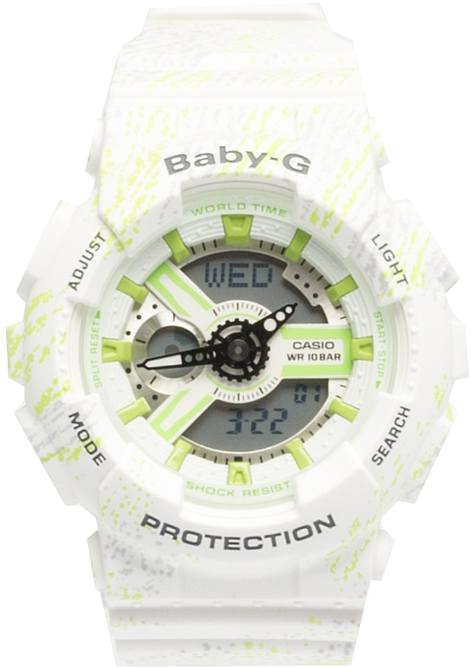 Наручные часы женские Casio Baby-G, цвет: белый, салатовый. BA-110TX-7A