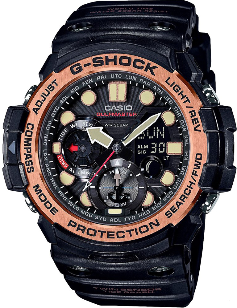Наручные часы мужские Casio G-Shock, цвет: черный, золотистый. GN-1000RG-1A