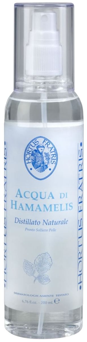 Hortus Fratris вода-спрей с экстрактом гамамелиса, 200 мл14103 Hortus Fratris вода-спрей с экстрактом гамамелиса, 200 мл14103Средство быстрой помощи при любом раздражении кожи. Снимает отечность, покраснение, зуд при солнечных ожогах, укусах насекомых, успокаивает кожу после эпиляции или бритья. Предупреждает и уменьшает раздражение на коже, вызванное действием секрета потовых желез, поэтому является незаменимым средством после занятий спортом. Прекрасно освежает и тонизирует кожу.