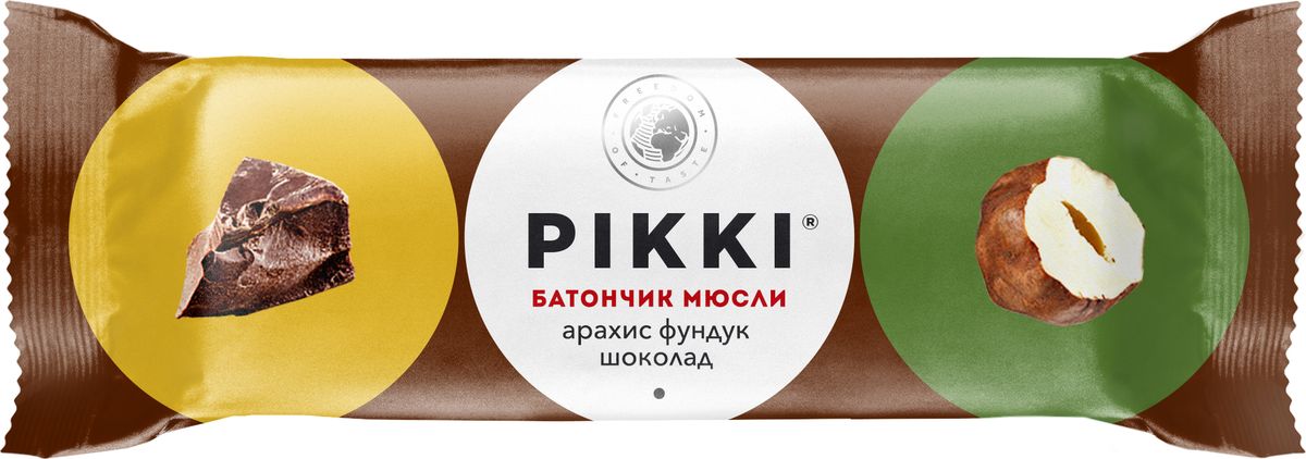 Pikki Мюсли Арахис-Фундук-Шоколад батончик орехово-фруктовый, 50 гУТ040810417 Pikki Мюсли Арахис-Фундук-Шоколад батончик орехово-фруктовый, 50 гУТ040810417Полезные снеки из орехов, злаков и сухофруктов для быстрого перекуса.