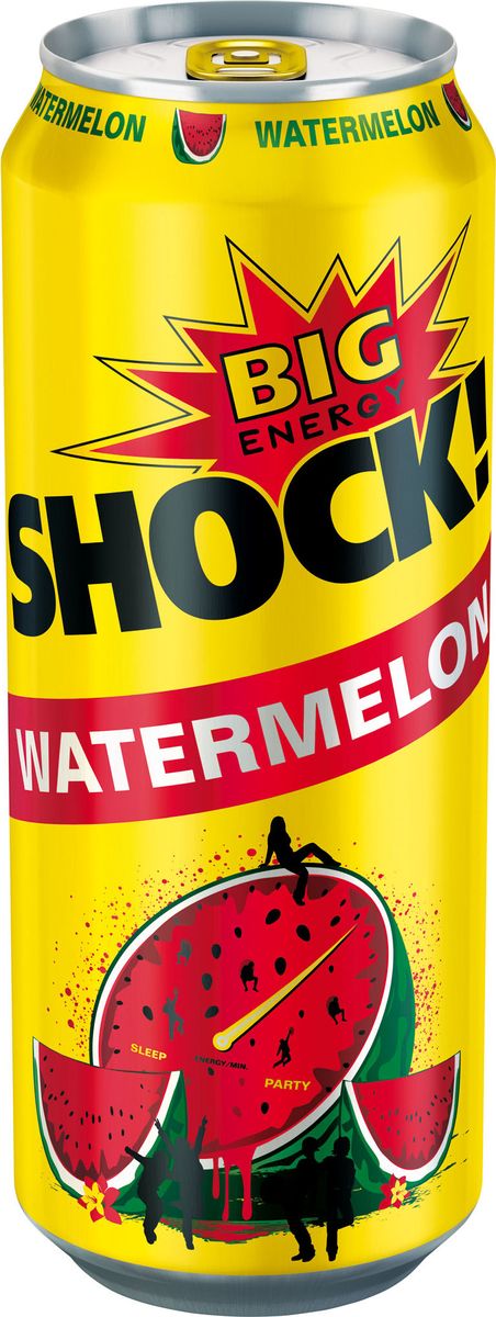 Bigshock! Watermellon энергетический напиток, 0,5 лУТ040810371 Bigshock! Watermellon энергетический напиток, 0,5 лУТ040810371Bigshock! - энергия со вкусом. Освежающий ароматный напиток, содержащий натуральный кофеин, таурин, витамины и 10% фруктового сока. Умеренная газация. Долгое послевкусие. Неподражаемый вкус. Взбудораживающий эффект. Снимает усталость и освежает внимание. Подходит для увеличения физической активности. Употреблять охлажденным!