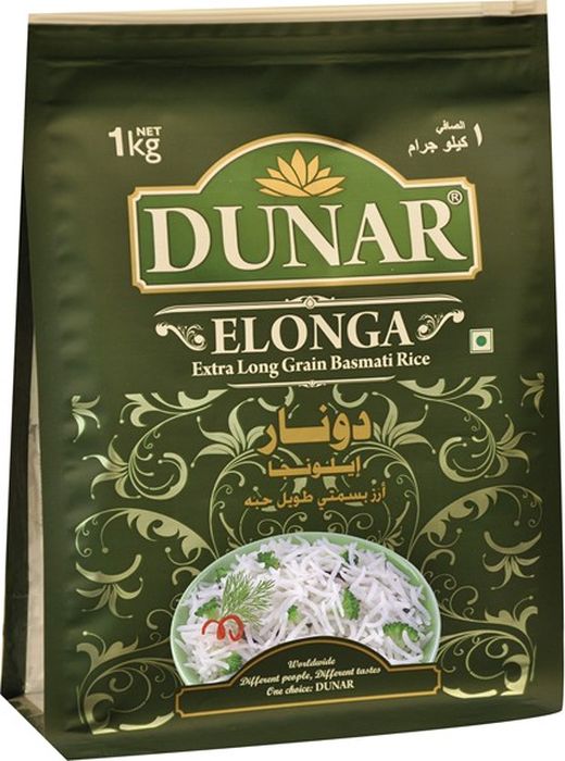 Dunar Elonga самый длинный басмати рис, 1 кгДунар 6 Dunar Elonga самый длинный басмати рис, 1 кгДунар 6Самый длинный с белым зёрнами рис басмати, выдержка риса 2 года, длина риса в приготовленном виде 19 мм.