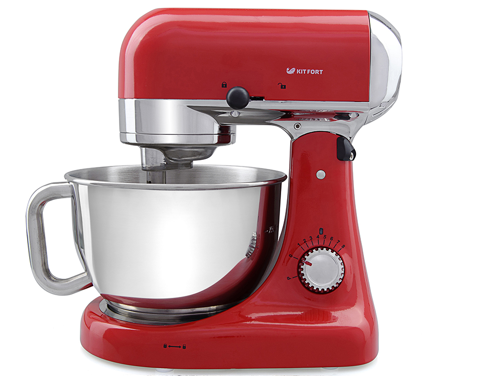 Kitfort КТ-1325-1, Red миксер планетарныйКТ-1325-1 Kitfort КТ-1325-1, Red миксер планетарныйКТ-1325-1Миксер Kitfort КТ-1325 оснащен планетарной системой смешивания: во время работы насадка вращается вокруг своей оси и одновременно движется по окружности по внутреннему объему чаши, обеспечивая идеальное качество смешивания и ровную консистенцию без комков. Надежный двигатель высокой мощности позволяет быстро и эффективно смешивать ингредиенты разной консистенции для самых разнообразных кулинарных целей. Встроенный вентилятор принудительно охлаждает двигатель потоком воздуха, так что он не перегреется при работе на высоких скоростях или при замешивании крутого теста. Нескользящие ножки с присосками прочно фиксируют миксер на столе.Миксер может работать в полностью автоматическом режиме. Вам достаточно только положить ингредиенты, надеть насадку и включить прибор. Дальше он будет работать сам. Не нужно ничего держать в руках, как в случае ручного миксера или блендера, и, пока миксер работает, вы можете заниматься другими делами.Прибор позволяет плавно регулировать скорость от минимума до максимума. Импульсный режим служит для кратковременного включения миксера на максимальную скорость. При включении скорость вращения увеличивается постепенно, чтобы предотвратить разбрызгивание ингредиентов.Kitfort КТ-1325 оснащен чашей с большой и удобной ручкой. Форма насадок и чаши подобраны так, что при любом количестве продуктов насадка не оставляет их по краям не перемешанными.Насадки и чаша миксера изготовлены из нержавеющей стали, они прочные и долговечные и позволяют смешивать даже горячие ингредиенты. Чаша прочно закрепляется на моторном отсеке и укомплектована защитной крышкой с загрузочной горловиной. Крышка предотвращает разбрызгивание ингредиентов при замешивании. А через горловину можно добавлять ингредиенты во время работы, не выключая миксер и не поднимая моторный отсек.Прибор оснащен хорошо продуманной системой безопасности. Он автоматически выключится, если откинуть моторный отсек. Если при этом регулятор скорости стоит не на нуле, то при возвращении моторного отсека в исходное положение мотор не включится, а для включения придется сначала перевести регулятор в нулевое положение, а затем выставить скорость. В закрытом и откинутом положении моторный отсек фиксируется, так что перевести его из одного положения в другое возможно только при переведении ручки в нужное положение. Если вы забыли про включенный миксер, он выключится автоматически через 30 мин при скоростях 1-3 и через 10 мин при скоростях 4-8.
