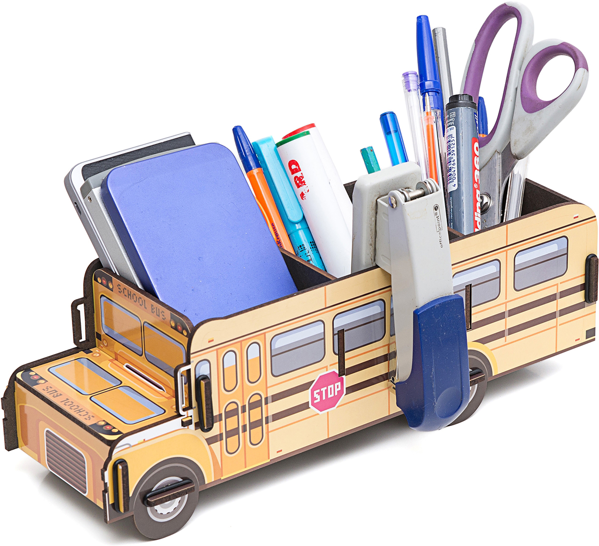 Органайзер на стол Homsu School Bus, 28,5 х 9,8 х 10,5 смHOM-744 Органайзер на стол Homsu School Bus, 28,5 х 9,8 х 10,5 смHOM-744Настольный органайзер в виде школьного автобуса – это не только способ хранения канцелярских принадлежностей, но и настоящее украшение интерьера. Органайзер выполнен из МДФ и имеет необычный дизайн.