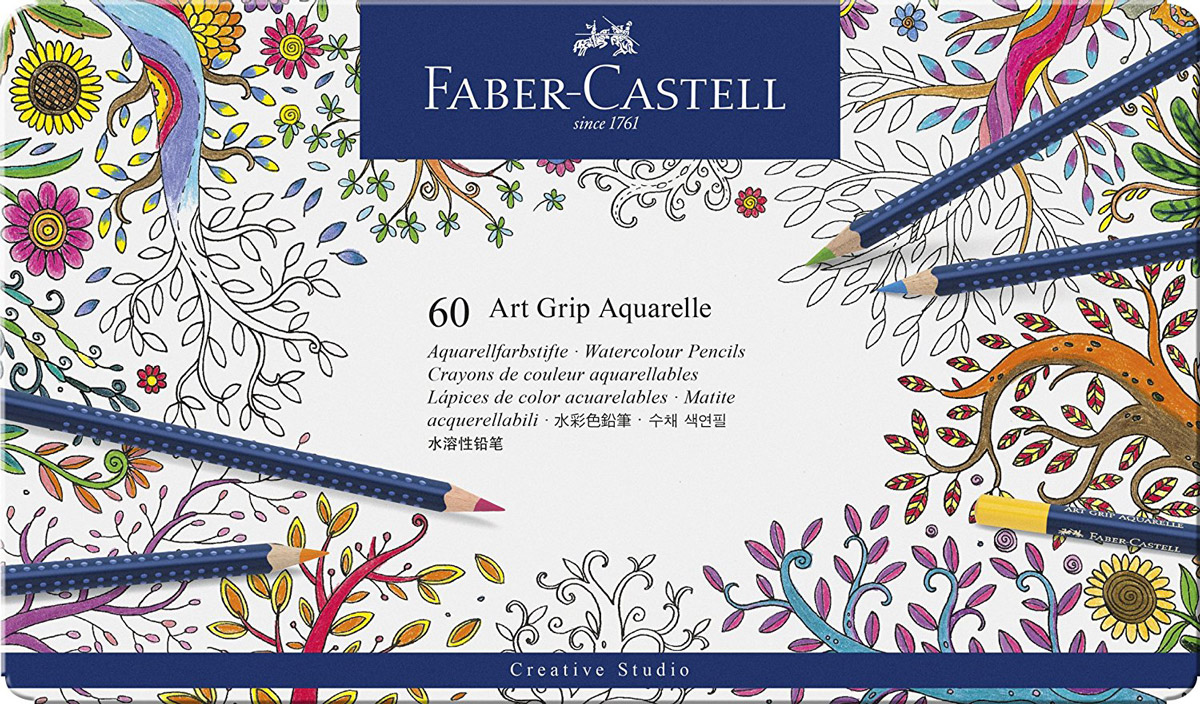Faber-Castell Акварельные карандаши Art Grip Aquarelle 60 шт114260 Faber-Castell Акварельные карандаши Art Grip Aquarelle 60 шт114260Акварельные карандаши Faber-Castell Art Grip Aquarelle прекрасно подойдут для любителей и начинающих художников, которые ценят качество в их увлечении.Акварельные карандаши Art Grip Aquarelle имеют эргономичную трехгранную форму со специальной технологией вклеивания грифеля (SV), что предотвращает его поломку. Грифели этих карандашей с высоким содержанием пигментов, что прекрасно отражается на рисунках, не зависимо от типа бумаги, на которых они наносятся. Каждый карандаш имеет высокую интенсивность цвета. В наборе 60 цветов и оттенков.Все карандаши аккуратно упакованы в жестяную коробку.Такие акварельные карандаши по качеству превосходит стандартные акварельные краски, а значит идеально подходят для создания правильного рисунка. С помощью увлажненной кисточки можно придать потрясающий, интересный и уникальный акварельный эффект любому рисунку, ранее нанесенного с помощью акварельных карандашей.Акварельные карандаши Faber-Castell Art Grip Aquarelle будут отличным подарком начинающему художнику!
