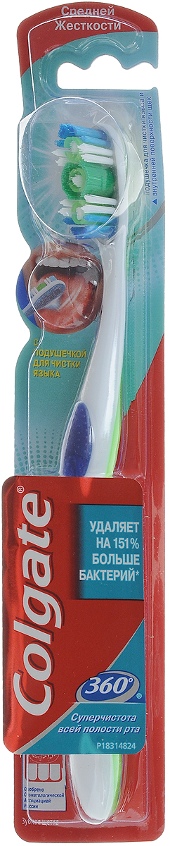 Colgate Зубная щетка 360. Суперчистота всей полости рта, средней жесткости, цвет: зеленыйFCN21315_зеленый Colgate Зубная щетка 360. Суперчистота всей полости рта, средней жесткости, цвет: зеленыйFCN21315_зеленыйColgate Зубная щетка 360. Суперчистота всей полости рта, средней жесткости, цвет: зеленый