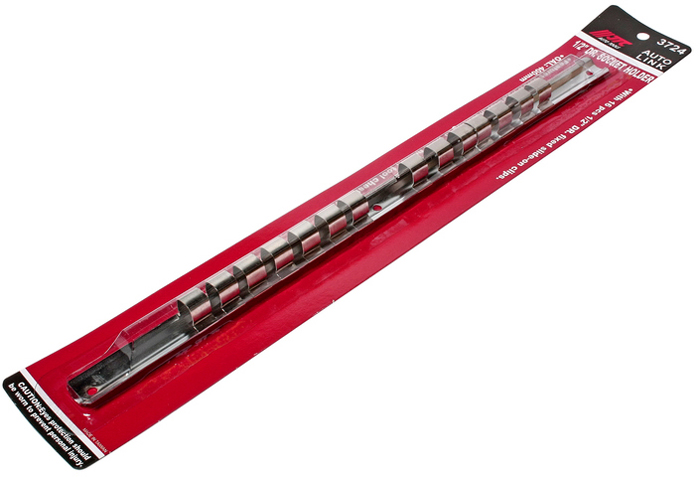 Держатель головок JTC, 1/2. JTC-3724JTC-3724 Держатель головок JTC, 1/2. JTC-3724JTC-3724Планка для удержания головок квадратом присоединения 1/2, с возможностью крепления к стене или верстаку. Стальная рейка с фиксаторами надежно удерживает головки. Головки легко снимаются. Держатель головок имеет отверстие для крепления на верстаке, инструментальном стенде или на стене. Размер: 1/2. Длина: 400 мм.Вместимость: 16 головок Габаритные размеры: 485/70/20 мм (Д/Ш/В). Вес: 102 гр.