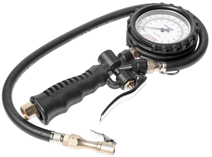 JTC Манометр шинный многофункциональный до 170PSI. JTC-4058JTC-4058 JTC Манометр шинный многофункциональный до 170PSI. JTC-4058JTC-4058Манометр с рукоятью и ручным клапаном. Выполняет три функции: проверка давления, сбрасывает давление до нужного значения, накачивает до нужного значения.Большой (80 мм.) датчик, с функцией вращения на 360°.Длина трубки: 600 мм. Прибор обладает легким весом: 630 гр. Погрешность: до 110psi: +-2psi: более 110psi: +-4psi.Давление: 170psi/12бар (1200кПа). Количество в оптовой упаковке: 12 шт. Габаритные размеры: 370/195/50 мм. (Д/Ш/В) Вес: 752 гр.