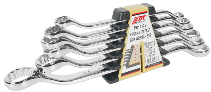 JTC Набор ключей накидных. JTC-PR1012SJTC-PR1012S JTC Набор ключей накидных. JTC-PR1012SJTC-PR1012SРазмеры в комплекте: 10х12, 12х14, 14х17, 17х19, 19х21, 22х24.Общее количество ключей: 6 шт.Материал: хром-ванадиевая сталь.Зеркальная полировка.Габаритные размеры: 310/100/30 мм. (Д/Ш/В) Вес: 1225 гр.