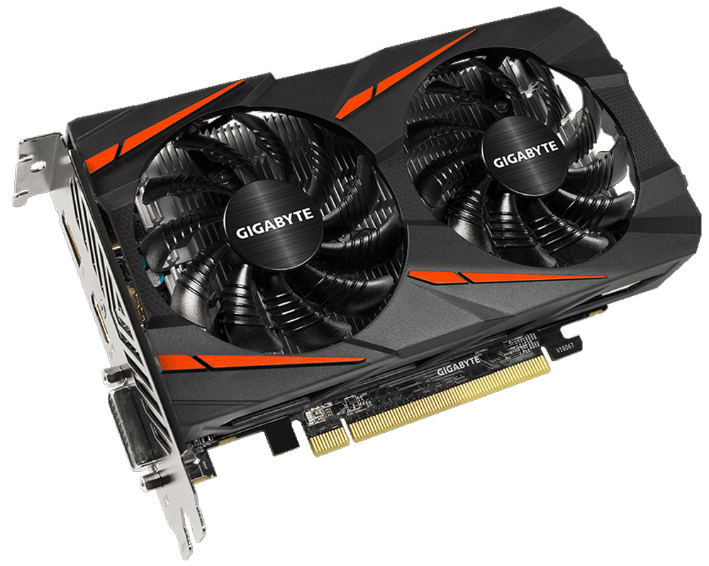 Gigabyte Radeon RX 550 Gaming OC 2GB видеокартаGV-RX550GAMING OC-2GD Gigabyte Radeon RX 550 Gaming OC 2GB видеокартаGV-RX550GAMING OC-2GDВидеокарта Gigabyte Radeon RX 550 Gaming OC создана, чтобы удовлетворить все требования опытных игроков. Основано на решении AMD Radeon, архитектура GPU Polaris.Система охлаждения WINDFORCE 2X оснащена двумя вентиляторами 90 мм с уникальным дизайном лопастей. Это позволяет получить эффективный уровень теплорассеивания для высокопроизводительной системы с низкой температурой.Используется полу-пассивный режим работы, вентиляторы останавливают свою работу,если температура чипа не высокая, или нет достаточной нагрузки.Металлическая задняя пластина усиливает конструкцию видеокарты, защищает элементную базу от внешнего механического воздействия и повреждений.При производстве карты используются дроссели и конденсаторы высокого качества, благодаря этому факту графическая карта обеспечивает выдающуюся производительность и долговечность системы.