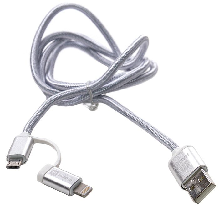 Harper Brch-410, Silver кабель USB - micro USB+Lightning (1 м)