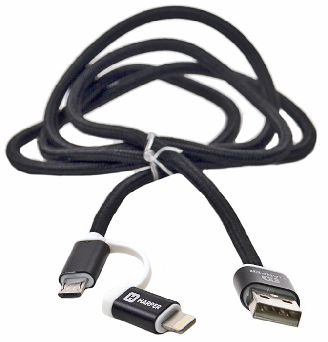 Harper Brch-410, Black кабель USB - micro USB+Lightning (1 м)00-00001361 Harper Brch-410, Black кабель USB - micro USB+Lightning (1 м)00-00001361Кабель Harper Brch-410 прекрасно подойдет для коммутации устройств по самому распространенному стандарту USB, microUSB, а также Lightning. Благодаря надежному материалу проводников обеспечивается долгий срок эксплуатации и прекрасная передача сигнала без потерь и помех. Кабель выполнен из высококачественных материалов и защищен от изломов и других повреждений.