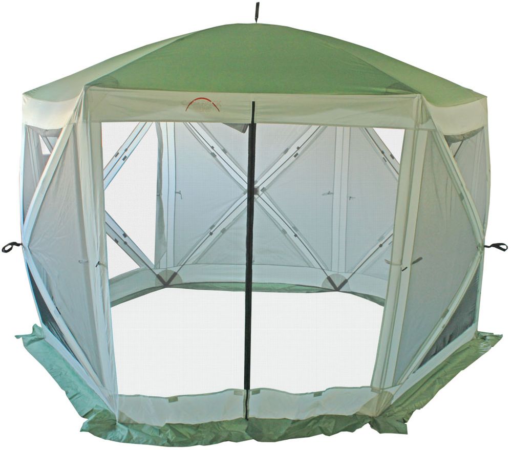 Тент Campack Tent A-2006W, с ветро-влагозащитными полотнами, 2,9 х 3,3 х 2,3 м62419 Тент Campack Tent A-2006W, с ветро-влагозащитными полотнами, 2,9 х 3,3 х 2,3 м62419Campack Tent A-2006W - современная модель быстросборного кемпингового тента большого размера.Шестигранная конструкция тента создает большое внутреннее пространство и дополнительную стойкость каркаса. Тент отлично подойдет для организации комфортного отдыха на природе. Вместительные размеры позволят разместить столовую или кухню для большой компании. Тент оборудован антимоскитными сетками и влаго-ветрозащитными полотнами для защиты от непогоды. Полотно тента изготовлено из ткани Oxford Poly PU c полиуретановой пропиткой 3000 мм водного столба для защиты даже от сильных ливней. Швы тента дополнительно проклеены для защиты от проникновения влаги. Высококачественный каркас из фибергласса обеспечивает надежность и стойкость тента к ветровым нагрузкам.В комплекте колышки и оттяжки для закрепления тента. Тент складывается в удобную сумку из усиленной ткани.Размер: 2,9 х 3,3 х 2,3 см.Каркас: Fiberglass 11 мм.Ткань: Oxford 210D 3000 мм в ст.