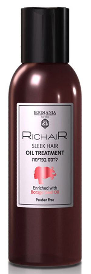 Egomania Professional Collection Масло Richair для гладкости и блеска волос, 100 мл182468 Egomania Professional Collection Масло Richair для гладкости и блеска волос, 100 мл182468Масло предназначено для дополнительного ухода за сухими, пористыми, лишенными блеска волосами. Интенсивно увлажняет волосы, благодаря содержанию масла огуречника лекарственного. Масло макадамии обеспечивает волосы необходимыми жирами и микроэлементами. Льняное масло разглаживает поверхность волос, облегчает расчесывание и придает блеск. Витамин Е защищает волосы от негативных внешних факторов.