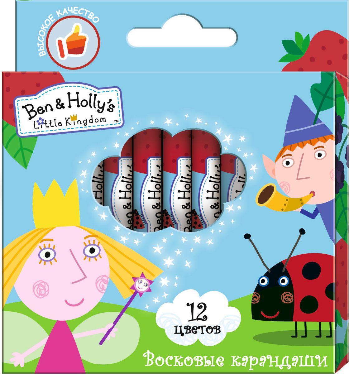 Ben&Holly Набор восковых карандашей Бен и Холли 12 цветов31668 Ben&Holly Набор восковых карандашей Бен и Холли 12 цветов31668В набор ТМ Бен и Холли входит 12 восковых карандашей, которые благодаря своим ярким, насыщенным цветам идеально подходят для рисования, письма и раскрашивания. Индивидуальные бумажные упаковки с ярким принтом на каждом карандаше помогают им не выскальзывать из ладошки малыша, оставляя пальчики всегда чистыми. Карандаши мягкие и одновременно прочные, что обеспечивает яркость линий без сильного нажима и легкое затачивание. Диаметр карандаша: 0,8 см; длина: 9 см. Состав: воск, бумага.