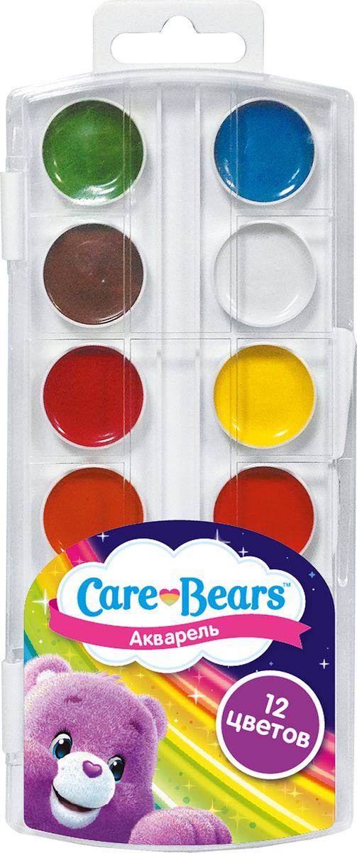 Care Bears Акварель Заботливые мишки 12 цветов31707 Care Bears Акварель Заботливые мишки 12 цветов31707В наборе акварельных красок Заботливые мишки 12 насыщенных цветов, которые помогут вашему ребенку создать множество ярких картинок. Краски идеально подходят для рисования: они хорошо размываются водой, легко наносятся на поверхность, быстро сохнут, безопасны при использовании по назначению. Цвета: белый, желтый, оранжевый, красный, розовый, голубой, синий, светло-зеленый, темно-зеленый, светло-коричневый, коричневый, черный. Состав: вода питьевая, декстрин, глицерин, сахар, органические и неорганические тонкодисперсные пигменты, консервант, наполнитель. Товар сертифицирован. Срок годности не ограничен. Размер упаковки: 8,5х19,7х1,2 см.