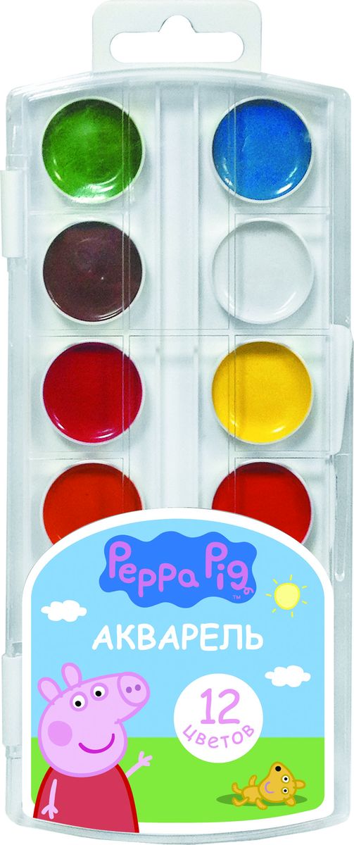 Peppa Pig Акварель Свинка Пеппа 12 цветов32014 Peppa Pig Акварель Свинка Пеппа 12 цветов32014В наборе акварельных красок Свинка Пеппа 12 насыщенных цветов, которые помогут вашему ребенку создать множество ярких картинок. Краски идеально подходят для рисования: они хорошо размываются водой, легко наносятся на поверхность, быстро сохнут, безопасны при использовании по назначению. Цвета: белый, желтый, оранжевый, красный, розовый, голубой, синий, светло-зеленый, темно-зеленый, светло-коричневый, коричневый, черный. Состав: вода питьевая, декстрин, глицерин, сахар, органические и неорганические тонкодисперсные пигменты, консервант, наполнитель. Товар сертифицирован. Срок годности не ограничен. Размер упаковки: 8,5х19,7х1,2 см.