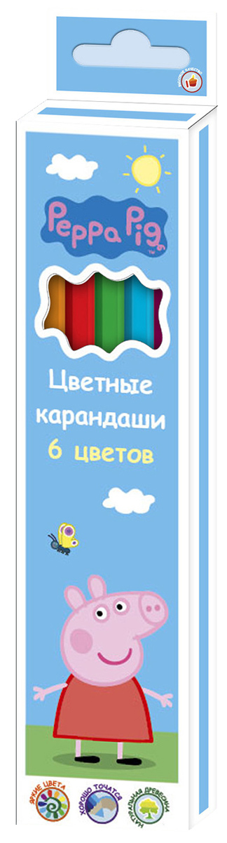 Peppa Pig Набор цветных карандашей Свинка Пеппа 6 цветов32063 Peppa Pig Набор цветных карандашей Свинка Пеппа 6 цветов32063Яркие карандаши ТМ Свинка Пеппа помогут маленькому художнику создавать красивые картинки, а любимые герои вдохновят малыша на новые интересные идеи. В набор входит 6 цветных мягких и одновременно прочных карандашей, идеально подходящих для рисования, письма и раскрашивания. Яркие линии получаются без сильного нажима. Благодаря высококачественной древесине, карандаши легко затачиваются. Прочный грифель не крошится при падении и не ломается при заточке.Состав: древесина, цветной грифель.