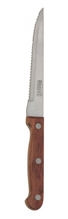 Нож для стейка "Linea Rustico" изготовлен из высококачественной нержавеющей стали. Оригинальная и практичная рукоятка выполнена из красного дерева. Рукоятка не скользит в руках и делает резку удобной и безопасной. Этот нож идеально нарезает и измельчает стейк и другие мясные продукты, он займет достойное место среди аксессуаров на вашей кухне. Не рекомендуется мыть в посудомоечной машине, после мытья нож необходимо вытереть насухо мягкой тканью.Разделочный нож "Linea Rustico" это:острое лезвие ножа с зубчатой поверхностью и выверенным углом заточки,  специальная закалка металла для повышения прочности,  минимальные усилия при резке,  нож не впитывает запахи и не оставляет запаха на продуктах,  экологически чистые материалы изготовления,  легкость и простота в эксплуатации и уходе. Характеристики: Материал: нержавеющая сталь, дерево. Длина ножа: 22 см. Длина лезвия: 12,5 см. Размер упаковки: 27 см х 5,5 см х 1,5 см. Производитель:  Италия. Артикул: 93-WH3-7.